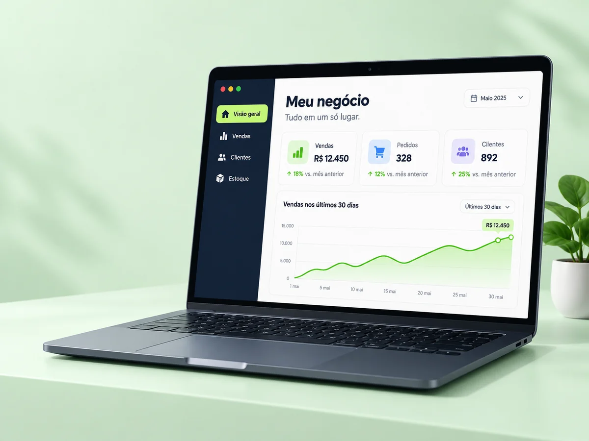 Exemplo de sistema com vendas, pedidos, clientes e um gráfico de acompanhamento.
